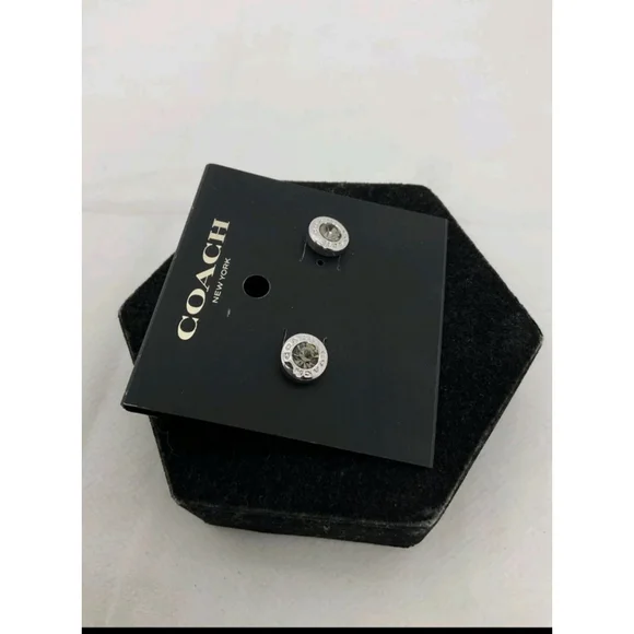 NWT Coach Silvertone Crystal Stud Earrings - Picture 2 of 4